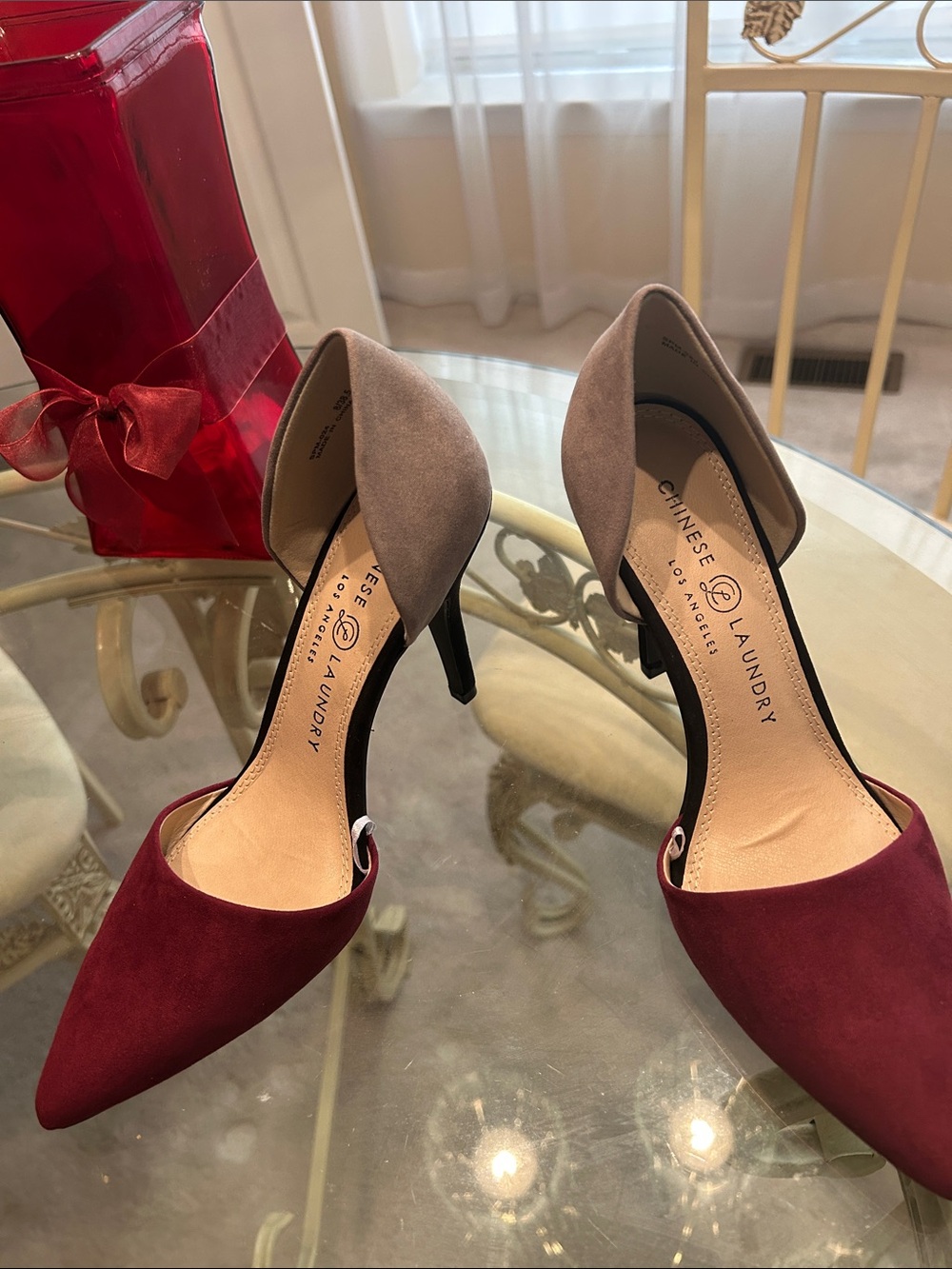 Chinese Laundry Two-Tone D'Orsay Heel in Burgundy and Taupe